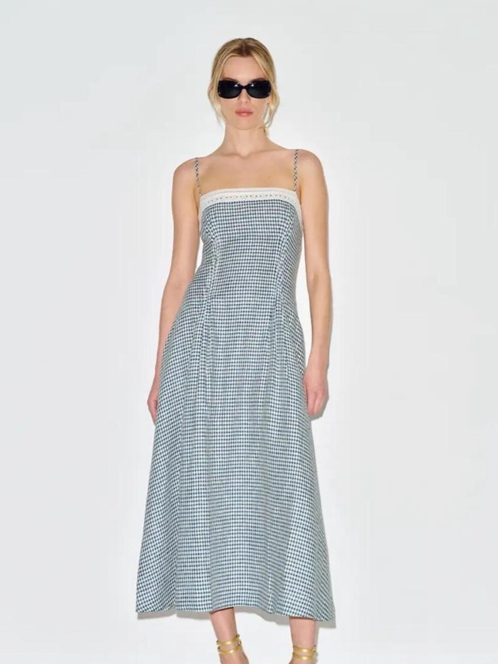 Reformation Pomona Midi Dress in Black/White Checkered Gingham Print